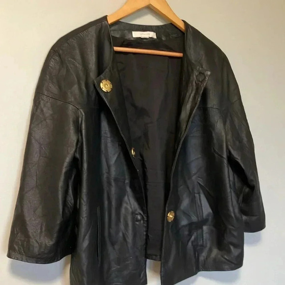 Chico’s black leather  gold buttons jacket - Picture 2 of 6